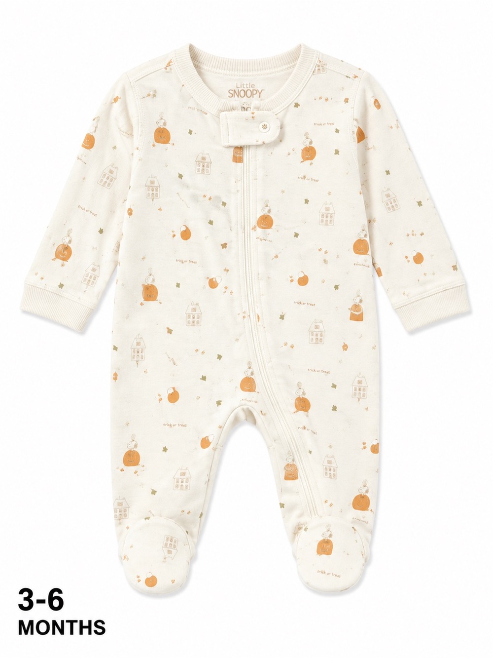 Little Snoopy Cream & Orange Pumpkin Print Footed One-Piece
